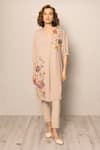 Buy_RANNA GILL_Beige Georgette Embroidery V-neck Geneva Printed Kurta And Pant Set _at_Aza_Fashions
