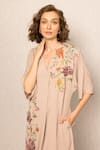 Buy_RANNA GILL_Beige Georgette Embroidery V-neck Geneva Printed Kurta And Pant Set _Online_at_Aza_Fashions