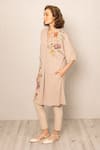 Shop_RANNA GILL_Beige Georgette Embroidery V-neck Geneva Printed Kurta And Pant Set _Online_at_Aza_Fashions