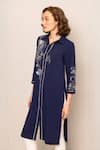 RANNA GILL_Navy Embroidery, Sequins Collared Jovia Floral Pattern Kurta And Pant Set _Online_at_Aza_Fashions