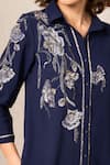 Buy_RANNA GILL_Navy Embroidery, Sequins Collared Jovia Floral Pattern Kurta And Pant Set _Online_at_Aza_Fashions