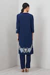 Shop_RANNA GILL_Navy Polyester Embroidery Round Neck Elowen Printed Kurta And Pant Set _at_Aza_Fashions