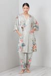 Buy_RANNA GILL_Green Polyester Sequins, Embroidery V-neck Laurel Printed Kurta Set _at_Aza_Fashions
