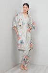 Shop_RANNA GILL_Green Polyester Sequins, Embroidery V-neck Laurel Printed Kurta Set _Online_at_Aza_Fashions