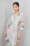 Shop_RANNA GILL_Green Polyester Sequins, Embroidery V-neck Laurel Printed Kurta Set _at_Aza_Fashions
