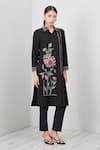 RANNA GILL_Black Embroidery Collared Sion Floral Print Tunic _Online_at_Aza_Fashions
