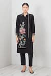 Buy_RANNA GILL_Black Embroidery Collared Sion Floral Print Tunic _at_Aza_Fashions
