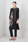 Buy_RANNA GILL_Black Embroidery Collared Sion Floral Print Tunic _Online_at_Aza_Fashions