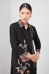 Shop_RANNA GILL_Black Embroidery Collared Sion Floral Print Tunic _Online_at_Aza_Fashions