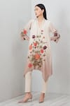 Buy_RANNA GILL_Beige Embroidery Split V-neck Azara Floral Pattern Tunic _at_Aza_Fashions