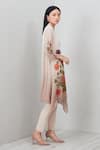 RANNA GILL_Beige Embroidery Split V-neck Azara Floral Pattern Tunic _Online_at_Aza_Fashions