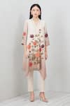 Shop_RANNA GILL_Beige Embroidery Split V-neck Azara Floral Pattern Tunic _Online_at_Aza_Fashions