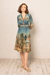 Shop_RANNA GILL_Multi Color Polyester, Chiffon V-neck Evora Pleated Dress _Online_at_Aza_Fashions