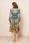 RANNA GILL_Multi Color Polyester, Chiffon V-neck Evora Pleated Dress _Online_at_Aza_Fashions