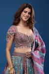 Shop_Tarun Tahiliani_Pink Embroidery, Beads Notched Neck Floral Pattern Lehenga Set _Online_at_Aza_Fashions