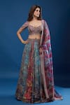 Tarun Tahiliani_Pink Embroidery, Beads Notched Neck Floral Pattern Lehenga Set _at_Aza_Fashions