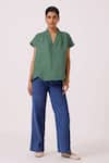 Buy_The Summer House_Green Linen V-neck Orion Top _at_Aza_Fashions