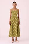 The Summer House_Green Cotton Square Neck Zosima Striped Ikat Dress _Online_at_Aza_Fashions