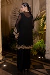 Farha Syed_Black Georgette Embroidery Round Neck Bamberg Satin Draped Gown And Jacket _Online_at_Aza_Fashions