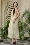 Farha Syed_Ivory Tissue, Chiffon, Brocade Pearls, Zari, Beige Kurta Pant Bustier Set _Online