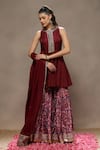 Buy_Kyra By Bhavna_Maroon Silk, Polyester, Viscose, Organza Cut Work, Afiya Anarkali Set _at_Aza_Fashions