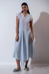 Buy_Vaani Beswal_Blue Embroidery V-neck Candy Floss Dress _at_Aza_Fashions