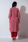 Shop_Vaani Beswal_Red Applique, Embroidery Round Neck Fable Chequered Kurta Set _at_Aza_Fashions