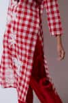 Buy_Vaani Beswal_Red Applique, Embroidery Round Neck Fable Chequered Kurta Set _Online_at_Aza_Fashions