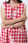Vaani Beswal_Red Embroidery Round Neck Skye Chequered Dress _Online_at_Aza_Fashions