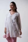 Shop_Vaani Beswal_White Embroidery V-neck Stealla Handwoven Cotton Set _at_Aza_Fashions