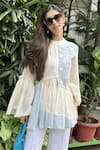 Buy_Vaani Beswal_Blue Applique Round Neck Spy Handwoven Cotton Top _at_Aza_Fashions