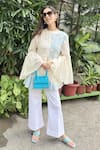 Shop_Vaani Beswal_Blue Applique Round Neck Spy Handwoven Cotton Top _at_Aza_Fashions
