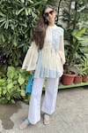 Buy_Vaani Beswal_Blue Applique Round Neck Spy Handwoven Cotton Top _Online_at_Aza_Fashions