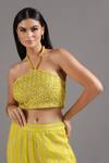 Two Sisters By Gyans_Yellow Silk Sequins, Zari Halter Neck Embroidered Blouse With Sharara _Online_at_Aza_Fashions
