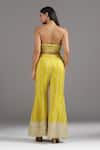 Shop_Two Sisters By Gyans_Yellow Silk Sequins, Zari Halter Neck Embroidered Blouse With Sharara _at_Aza_Fashions