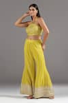 Shop_Two Sisters By Gyans_Yellow Silk Sequins, Zari Halter Neck Embroidered Blouse With Sharara _Online_at_Aza_Fashions
