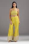 Buy_Two Sisters By Gyans_Yellow Silk Sequins, Zari Halter Neck Embroidered Blouse With Sharara _at_Aza_Fashions