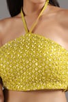 Two Sisters By Gyans_Yellow Silk Sequins, Zari Halter Neck Embroidered Blouse With Sharara _at_Aza_Fashions