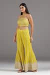 Buy_Two Sisters By Gyans_Yellow Silk Sequins, Zari Halter Neck Embroidered Blouse With Sharara 