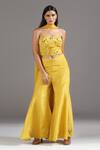 Buy_Two Sisters By Gyans_Yellow Tissue, Net Sequins, Embroidery Sweetheart Neck Corset And Sharara Set _at_Aza_Fashions