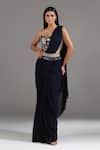 Buy_Two Sisters By Gyans_Blue Georgette Sequins, Floral Embroidered Blouse And Pre-draped Saree Set _at_Aza_Fashions