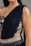 Two Sisters By Gyans_Blue Georgette Sequins, Floral Embroidered Blouse And Pre-draped Saree Set _at_Aza_Fashions