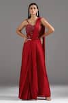 Shop_Two Sisters By Gyans_Red Georgette, Satin, Net Sequins, Cut Embellished Corset With Pre-draped Saree _Online_at_Aza_Fashions