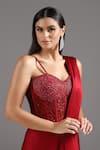 Two Sisters By Gyans_Red Georgette, Satin, Net Sequins, Cut Embellished Corset With Pre-draped Saree _at_Aza_Fashions