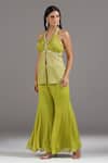 Shop_Two Sisters By Gyans_Green Georgette Sequins, Zari Halter Neck Embroidered Peplum Tunic And Sharara Set _Online_at_Aza_Fashions