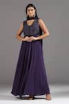 Buy_Two Sisters By Gyans_Purple Crepe Cut Work, Sequins V-neck Embroidered Anarkali With Dupatta _at_Aza_Fashions