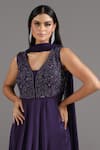Shop_Two Sisters By Gyans_Purple Crepe Cut Work, Sequins V-neck Embroidered Anarkali With Dupatta 