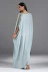 Shop_Two Sisters By Gyans_Blue Crepe Sequins, Embroidery V-neck Placement Kaftan _at_Aza_Fashions
