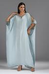 Buy_Two Sisters By Gyans_Blue Crepe Sequins, Embroidery V-neck Placement Kaftan _at_Aza_Fashions