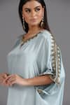 Two Sisters By Gyans_Blue Crepe Sequins, Embroidery V-neck Placement Kaftan _at_Aza_Fashions